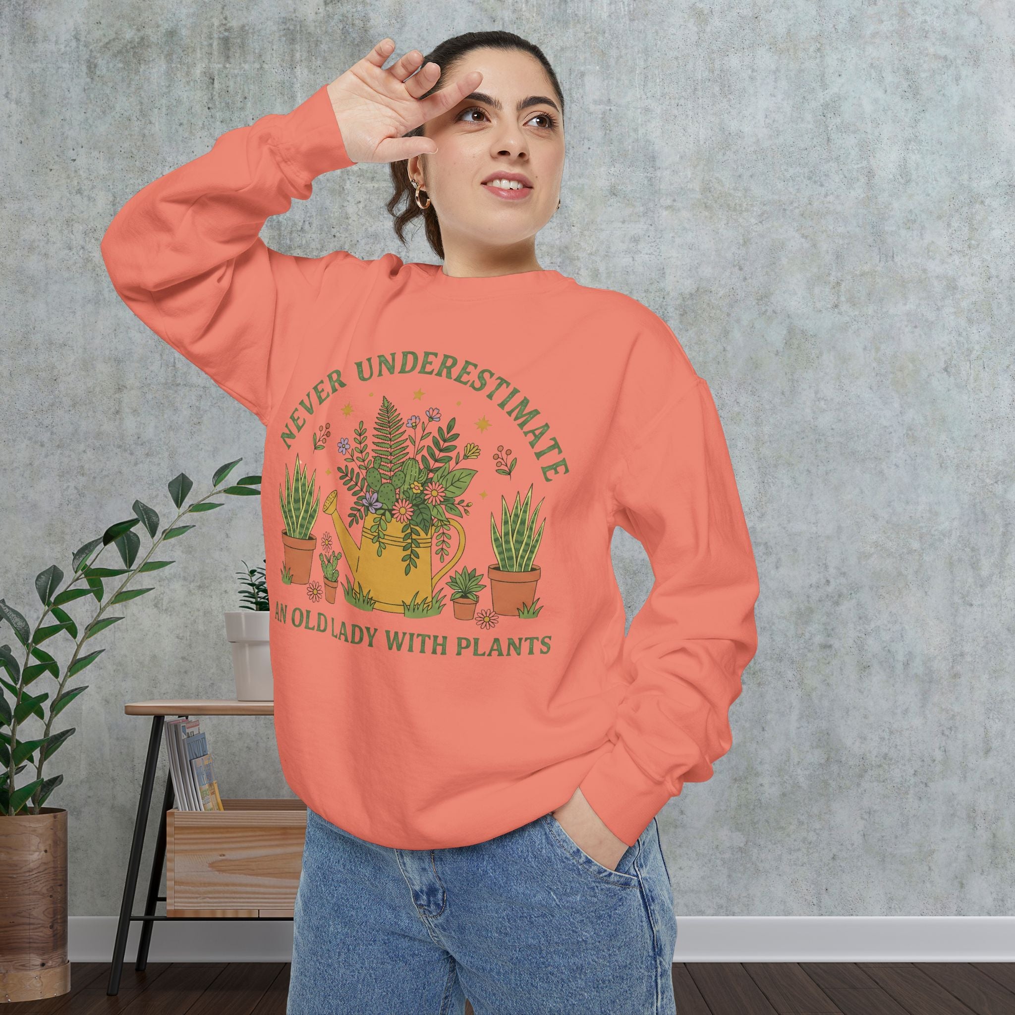 Sweatshirt - "Never Underestimate An Old Lady With Plants" Floral Crewneck