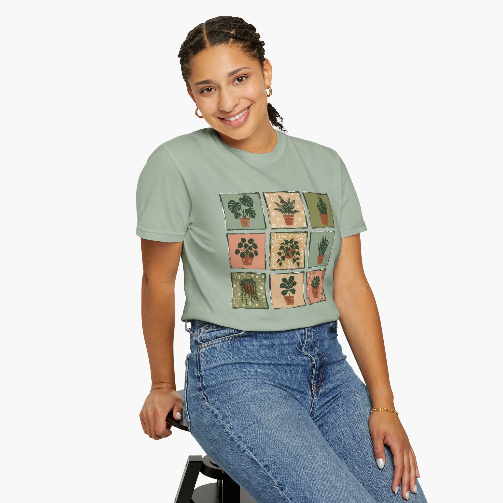 Indoor Plant Grid T-Shirt — Botanical Succulent Graphic Tee