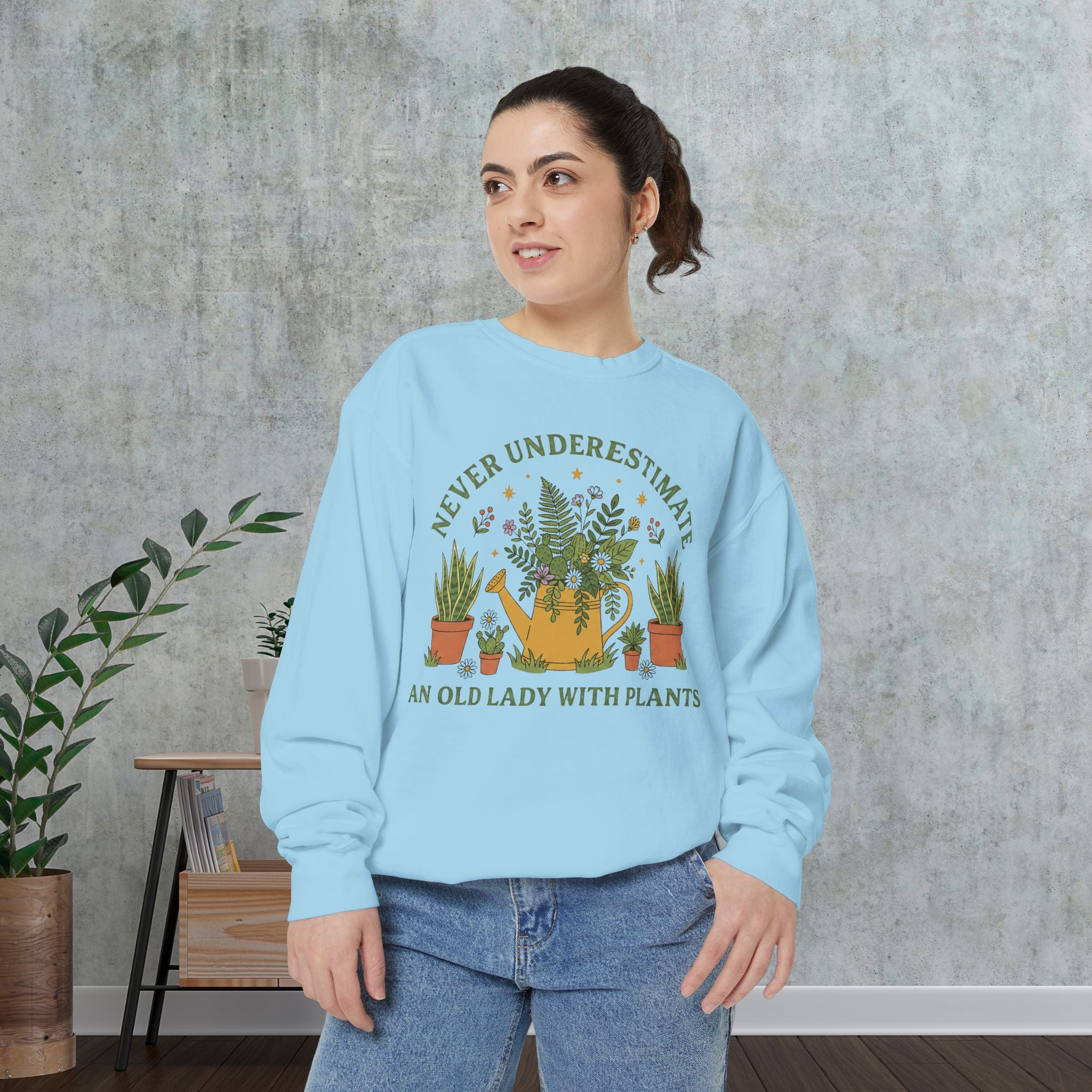 Sweatshirt - "Never Underestimate An Old Lady With Plants" Floral Crewneck