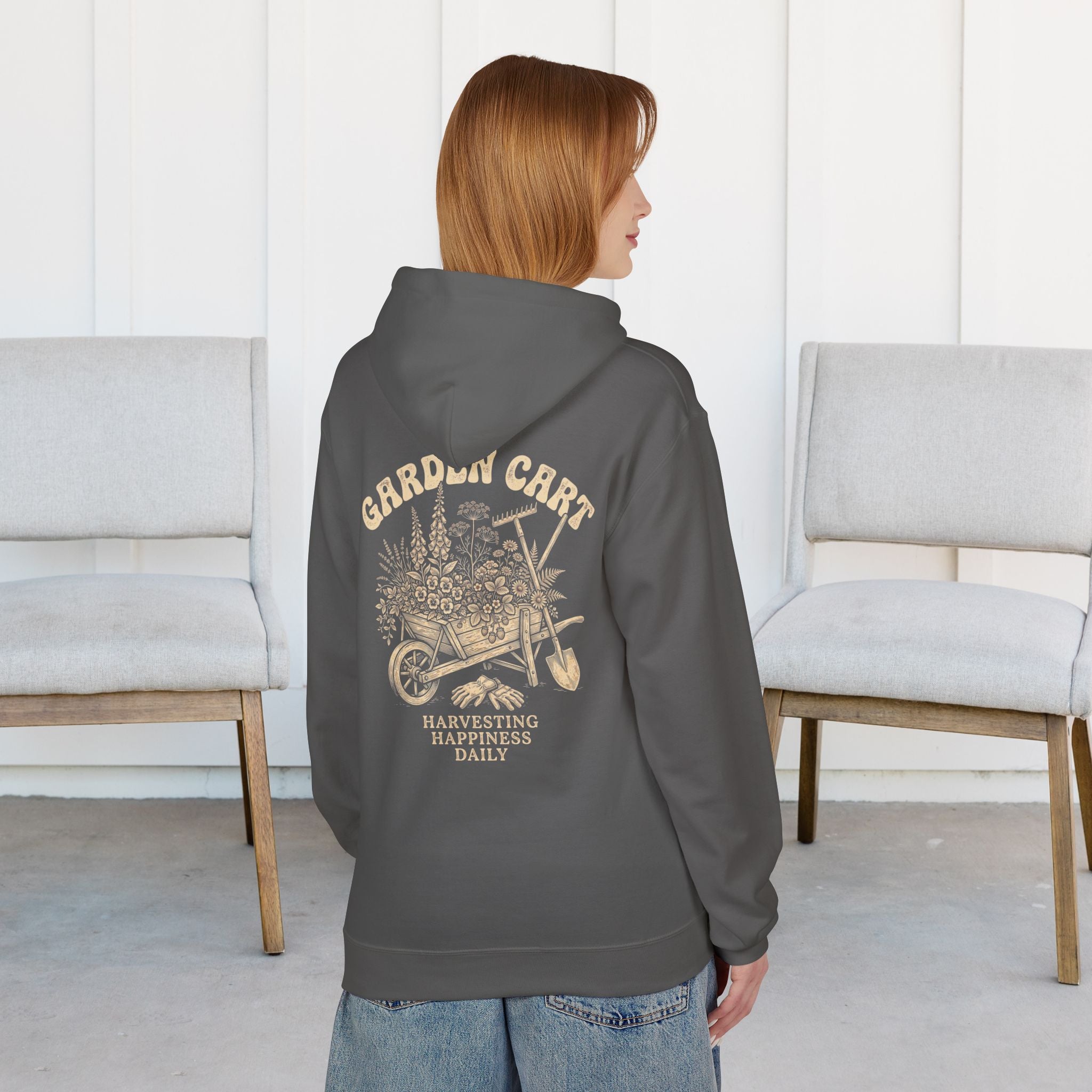 Garden Cart Hoodie — 'Garden Cart: Harvesting Happiness Daily' Vintage Gardening Sweatshirt