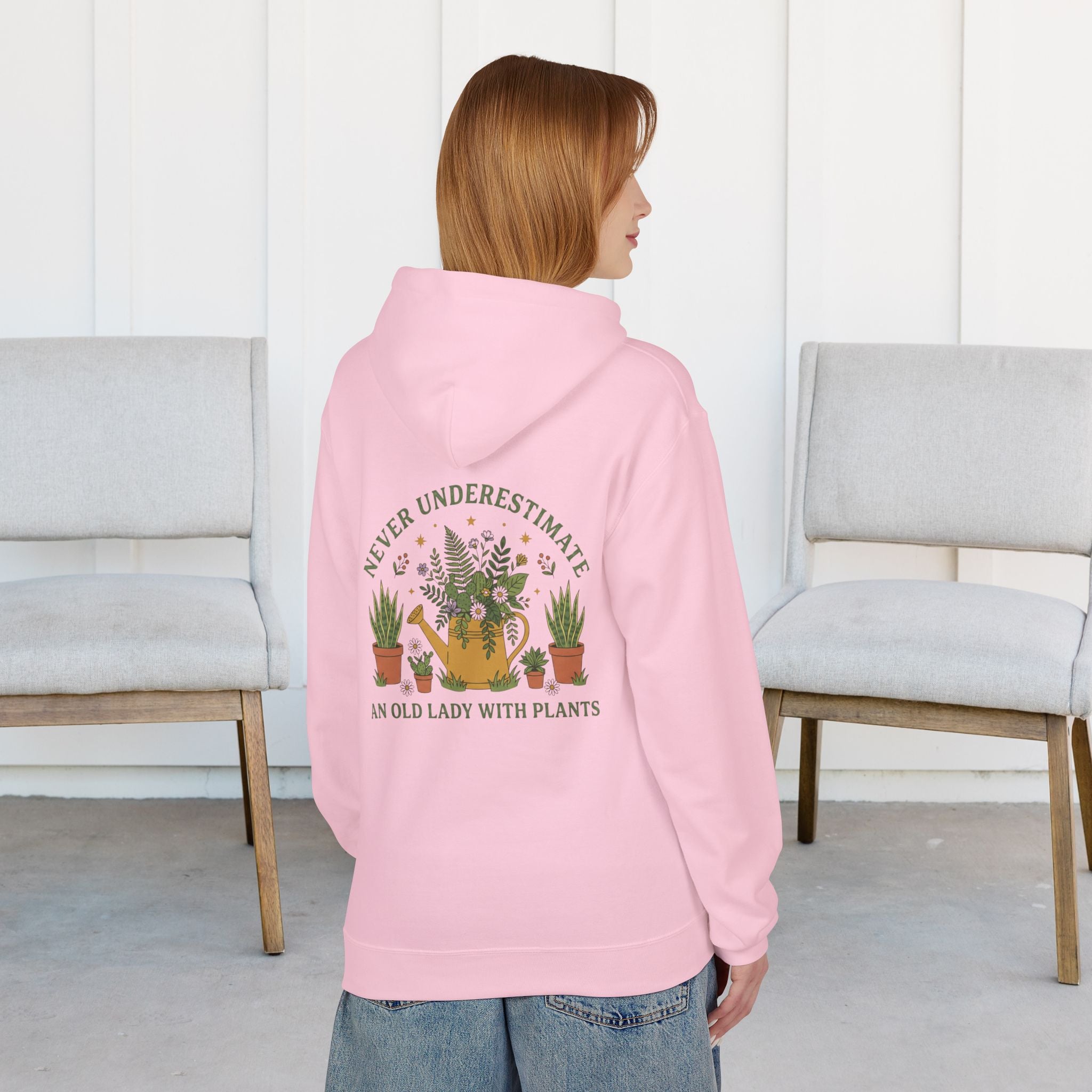 Hoodie — "Never Underestimate an Old Lady With Plants" Gardening Crewneck