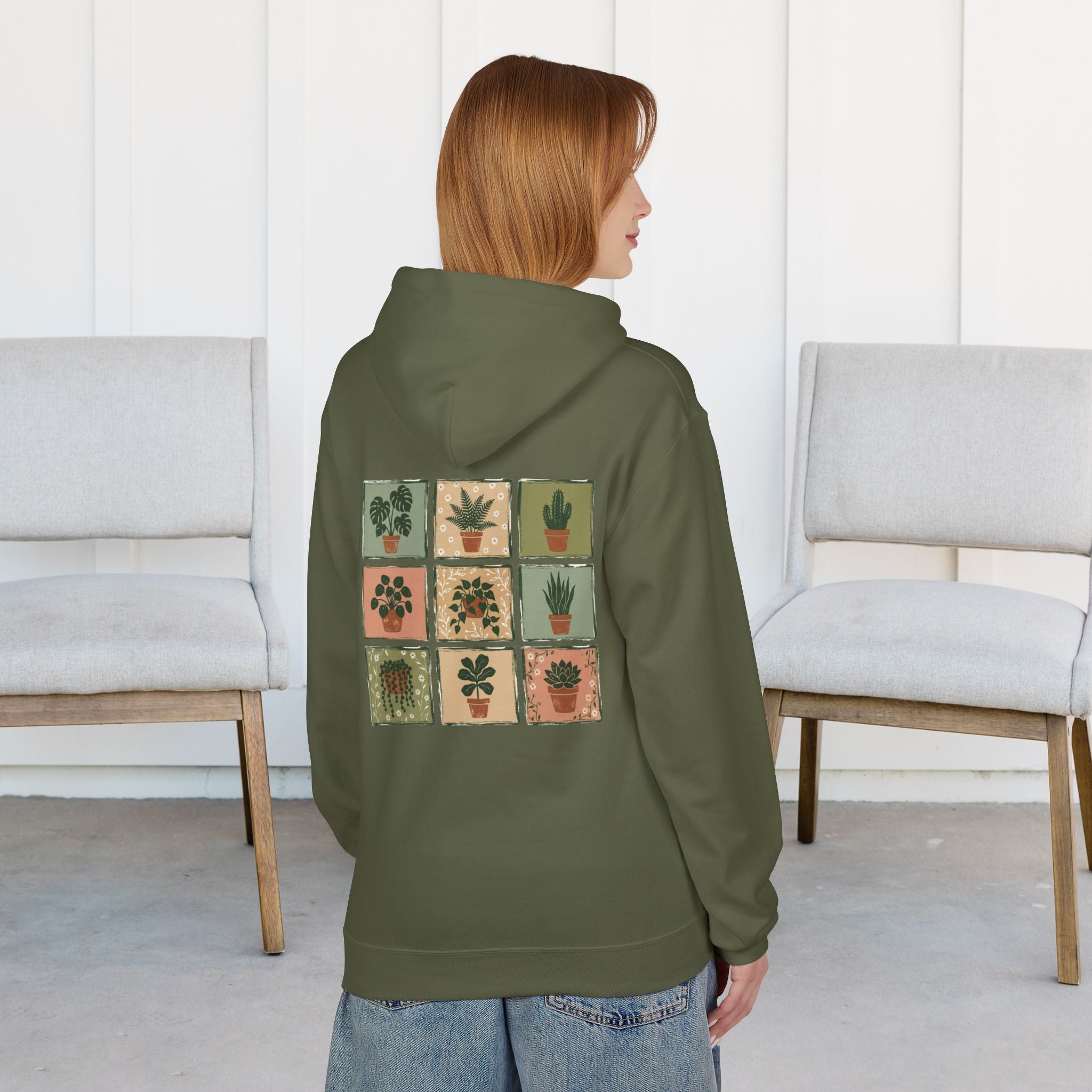 Plant Pots Hoodie — Botanical Grid Graphic Hoodie